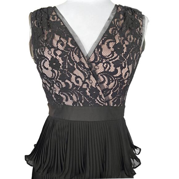 NEW BCBG Paris Black Lace Pleated Chiffon Mini Dress Size 4 Cocktail Party - Picture 8 of 11
